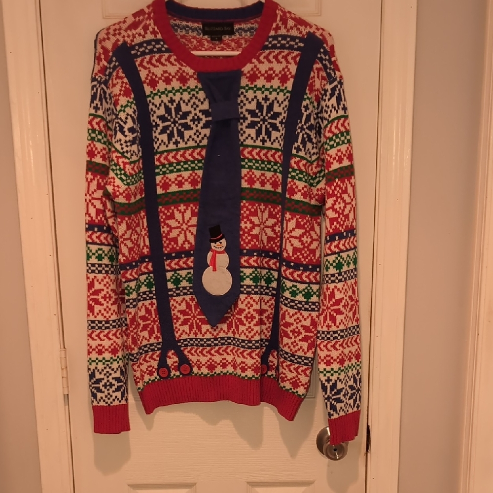 Festive Red and Blue Snowman Sweater